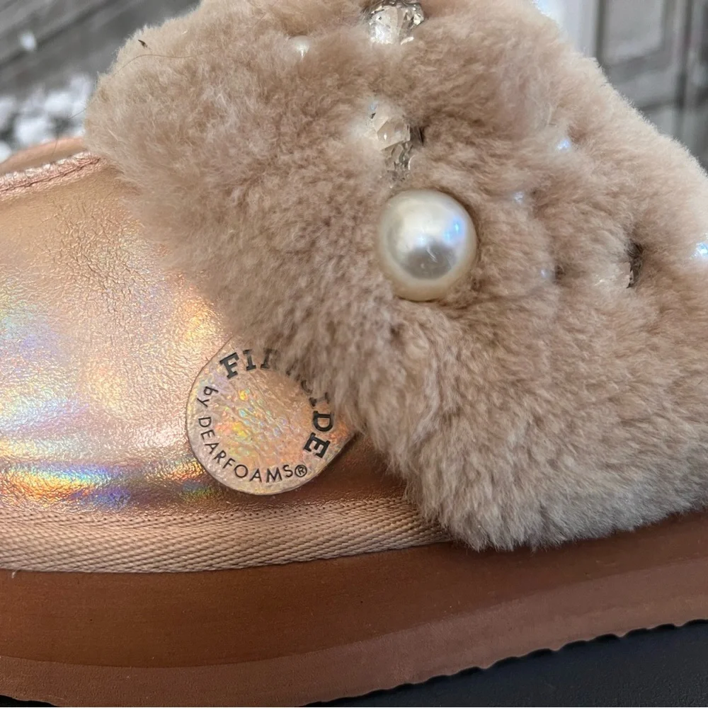 Fireside Ballina Genuine Sterling Platform Pearl Embellished Slippers - Picture 6 of 11